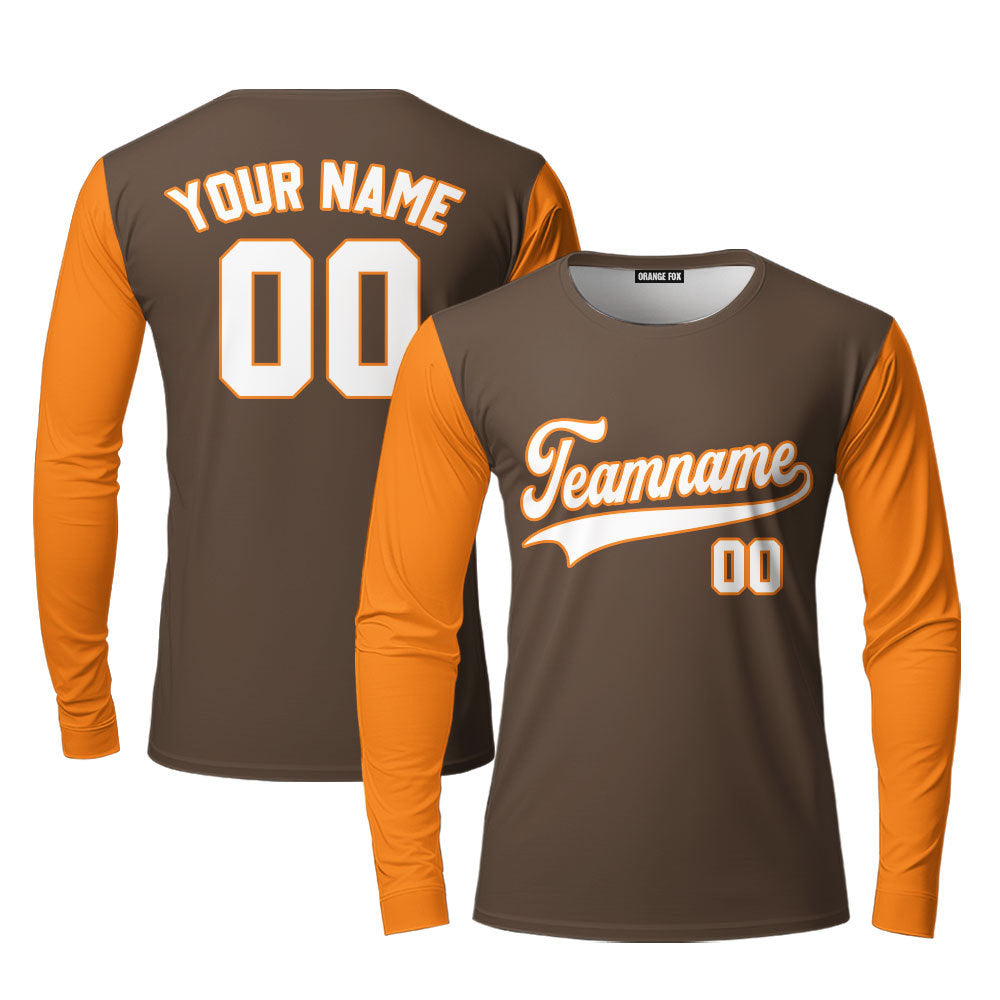 Custom Brown Orange Raglan White Blue Custom Long Sleeve T-Shirt For Men & Women