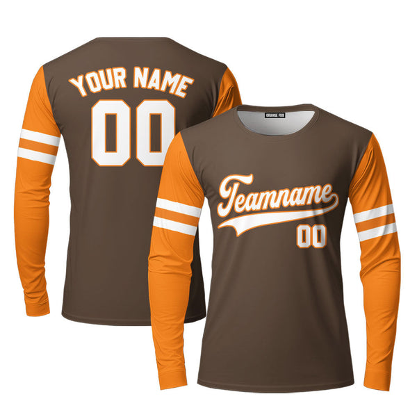 Custom Brown Orange Raglan White Blue Custom Long Sleeve T-Shirt For Men & Women