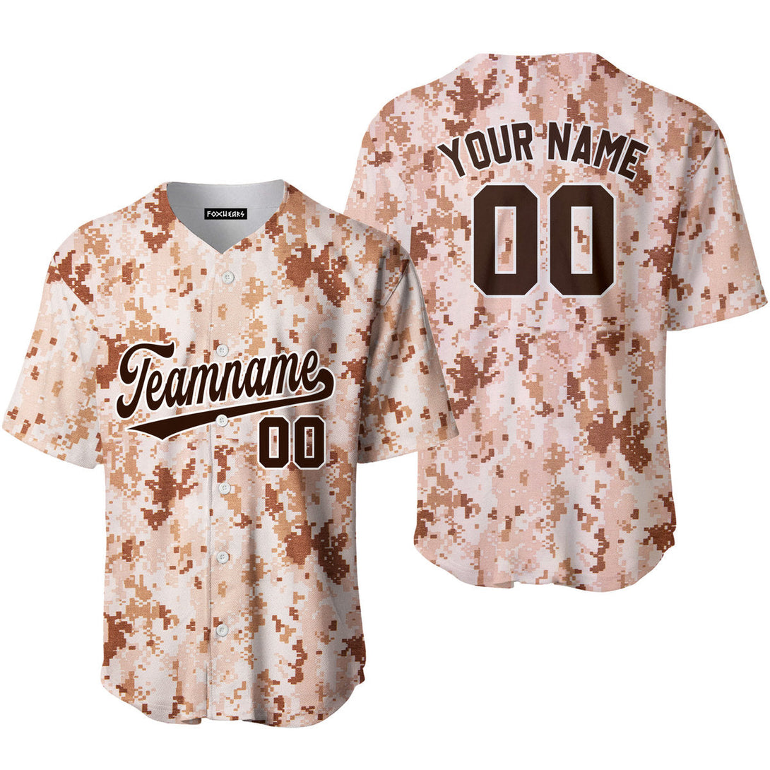 Custom Brown US Navy Pixel Camo Brown White Baseball Jerseys For Men & Women