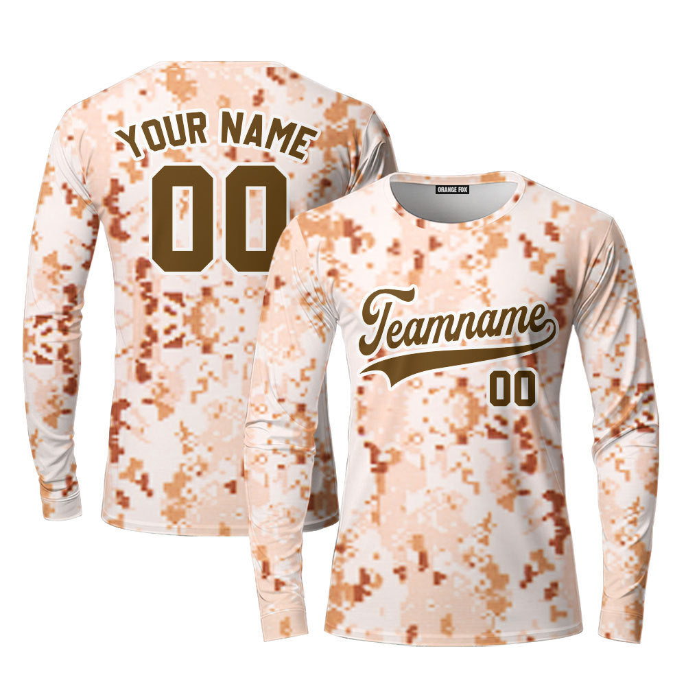 Custom Brown US Navy Pixel Camo Brown White Custom Long Sleeve T-Shirt For Men & Women