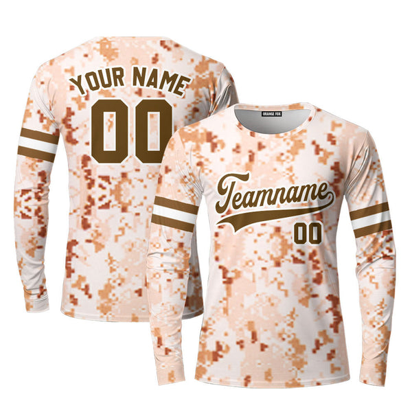 Custom Brown US Navy Pixel Camo Brown White Custom Long Sleeve T-Shirt For Men & Women