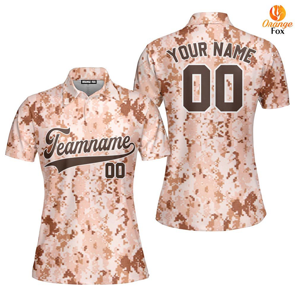 Custom Brown US Navy Pixel Camo Brown White Custom Polo Shirt For Women