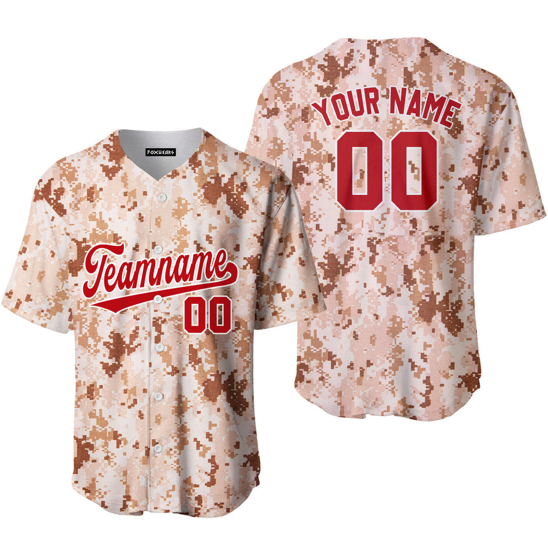 Custom Brown US Navy Pixel Camo Red White Baseball Jerseys For Men & Women