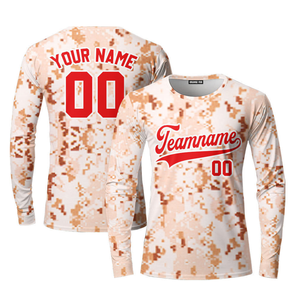 Custom Brown US Navy Pixel Camo Red White Custom Long Sleeve T-Shirt For Men & Women