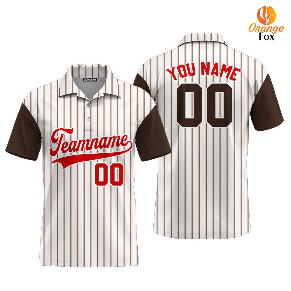 Custom Brown White Pinstripe Black White Raglan Sleeves Custom Polo Shirt For Men