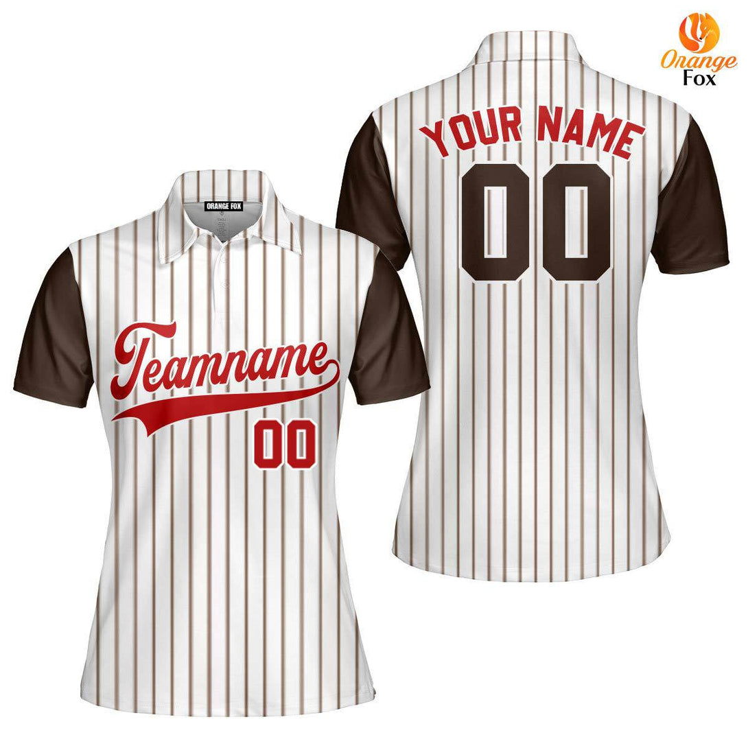 Custom Brown White Pinstripe Black White Raglan Sleeves Custom Polo Shirt For Women