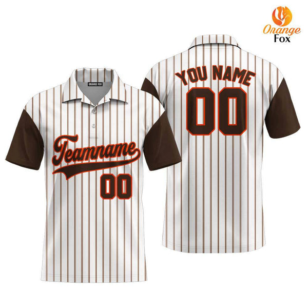 Custom Brown White Pinstripe Brown Orange Raglan Sleeves Custom Polo Shirt For Men