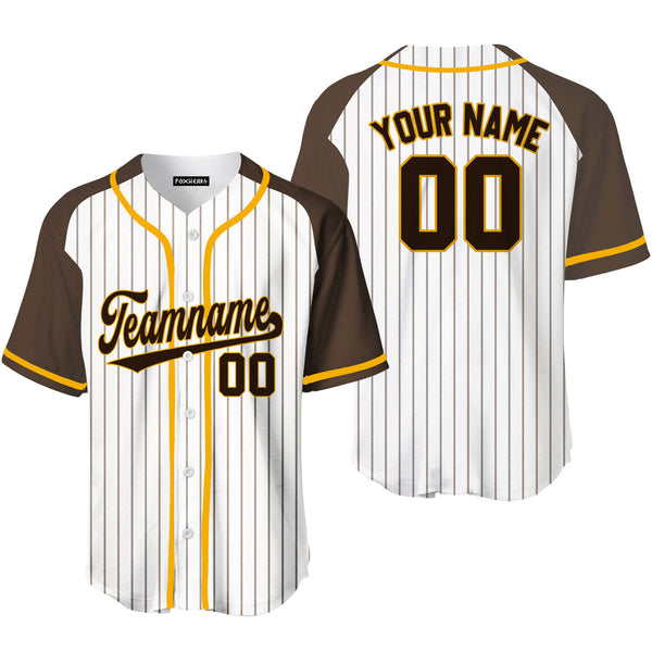 Custom Brown White Pinstripe Brown Yellow Raglan Sleeves Baseball Jerseys For Men & Women