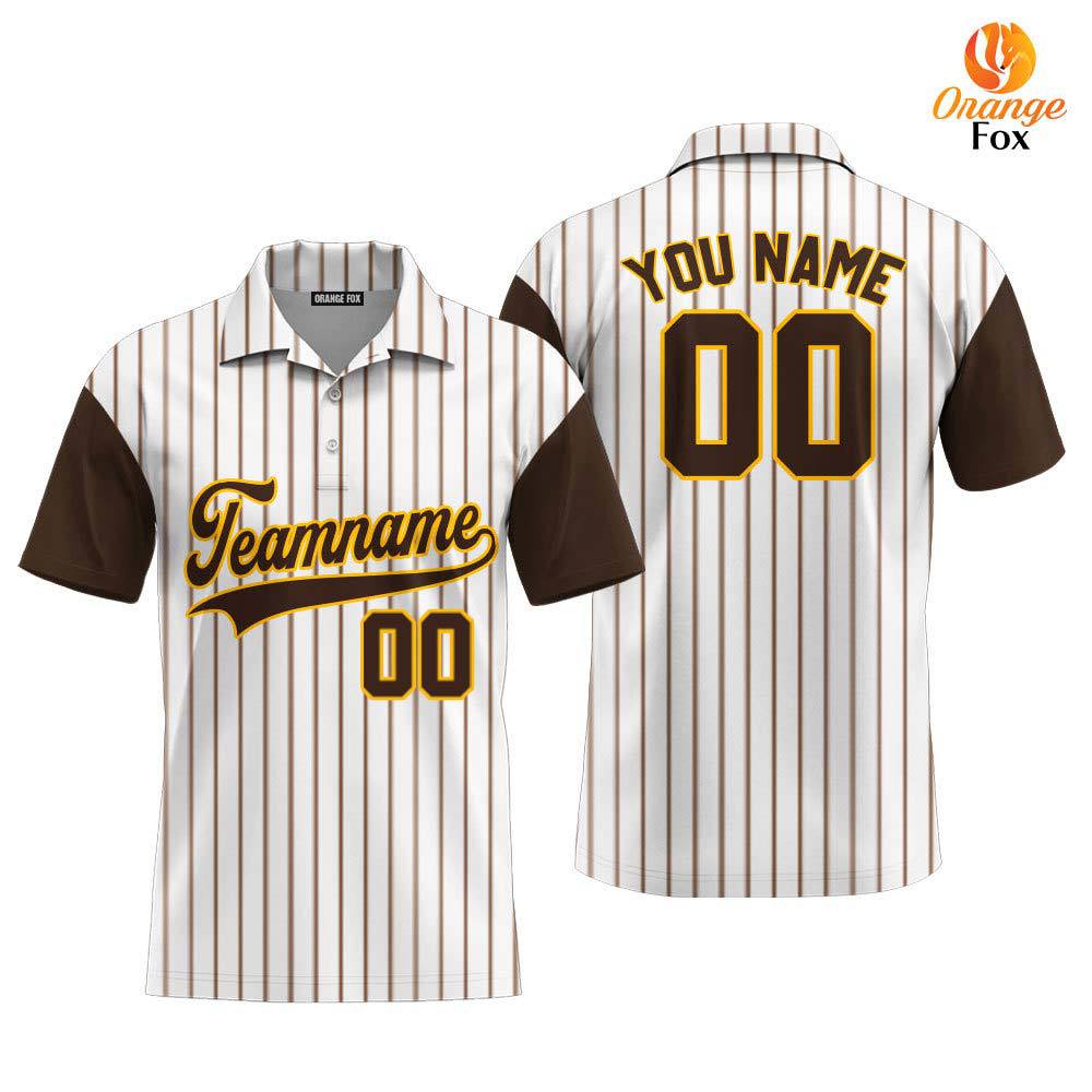 Custom Brown White Pinstripe Brown Yellow Raglan Sleeves Custom Polo Shirt For Men