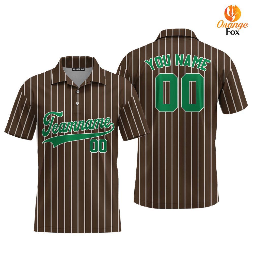 Custom Brown White Pinstripe Green Custom Polo Shirt For Men