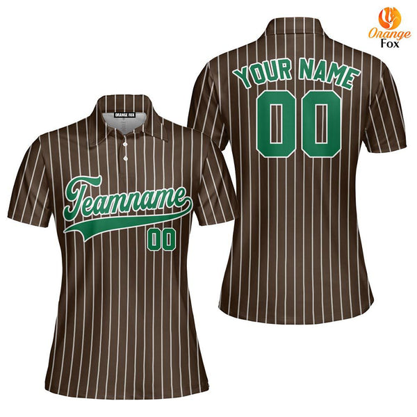 Custom Brown White Pinstripe Green Custom Polo Shirt For Women