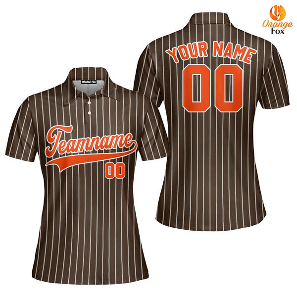 Custom Brown White Pinstripe Orange Custom Polo Shirt For Women