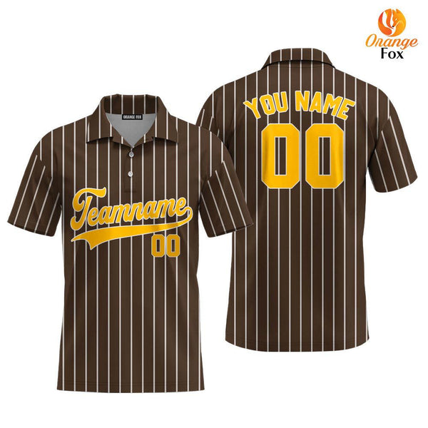 Custom Brown White Pinstripe Yellow Custom Polo Shirt For Men