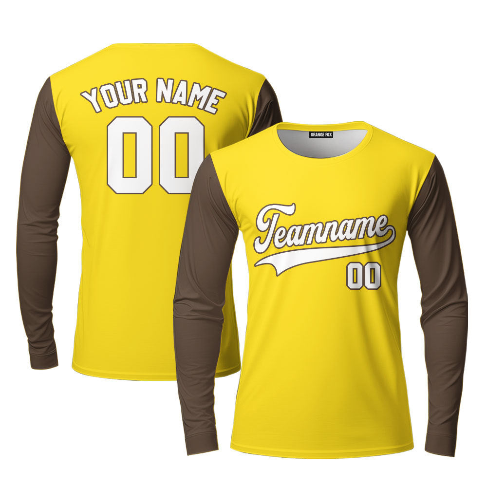 Custom Brown Yellow Raglan White Custom Long Sleeve T-Shirt For Men & Women