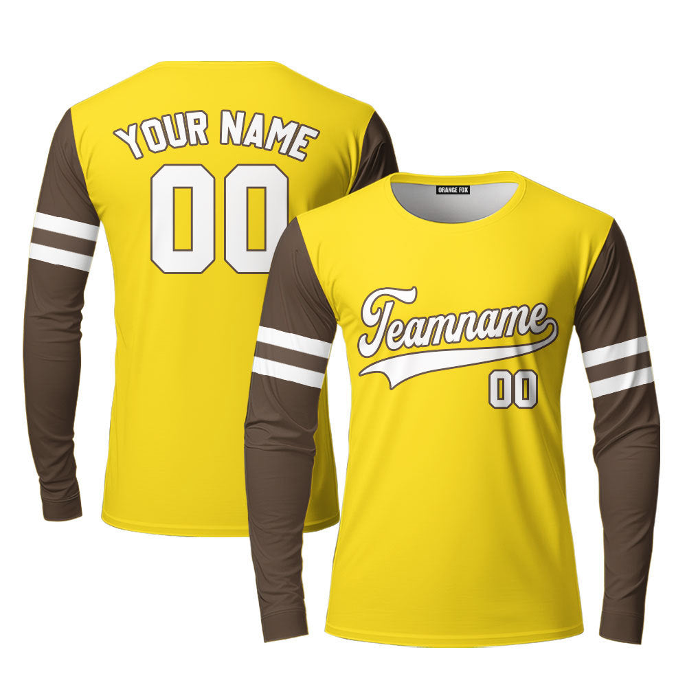 Custom Brown Yellow Raglan White Custom Long Sleeve T-Shirt For Men & Women