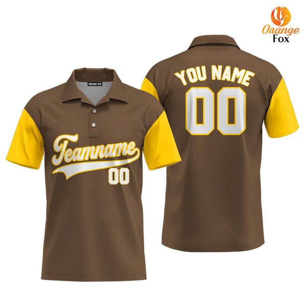 Custom Brown Yellow Raglan White Custom Polo Shirt For Men