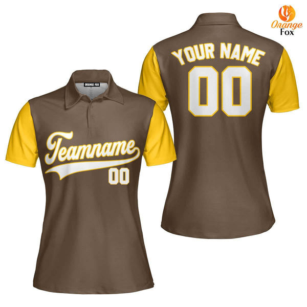 Custom Brown Yellow Raglan White Custom Polo Shirt For Women