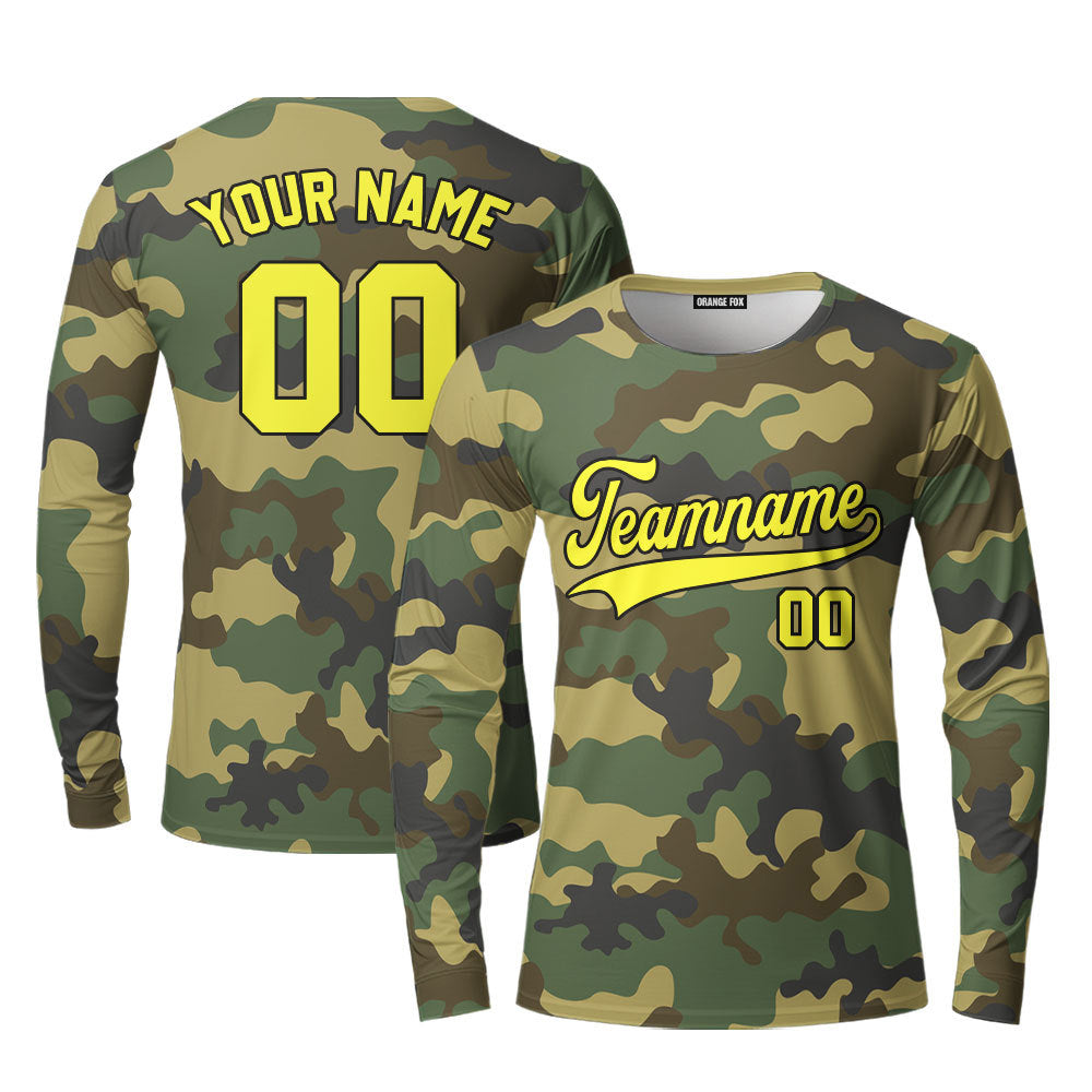 Custom Camo Black Yellow Custom Long Sleeve T-Shirt For Men & Women