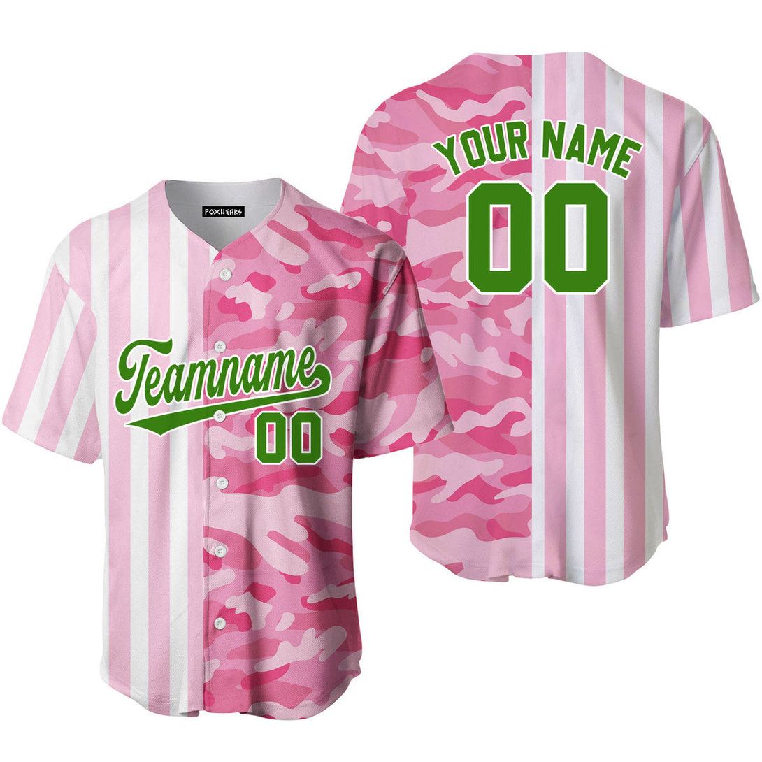 Custom Camo Pink Pinstripe Neon Green-White Split Fashion Baseball Jerseys For Men & Women