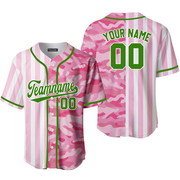 Custom Camo Pink Pinstripe Neon Green-White Split Fashion Baseball Jerseys For Men & Women