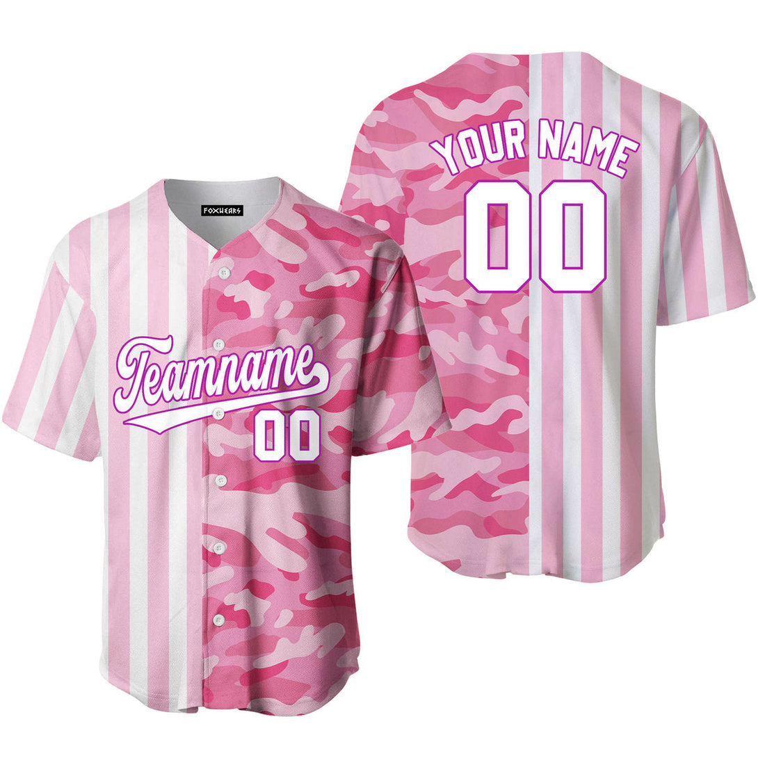 Custom Camo Pink Pinstripe White-Pink Purple Split Fashion Baseball Jerseys For Men & Women