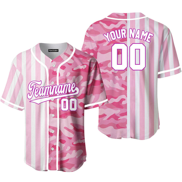 Custom Camo Pink Pinstripe White-Pink Purple Split Fashion Baseball Jerseys For Men & Women