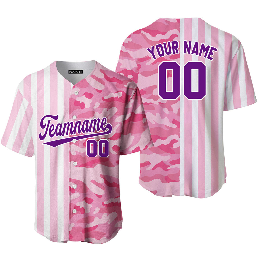 Custom Camo Pink Pinstripe White-Purple Split Fashion Baseball Jerseys For Men & Women