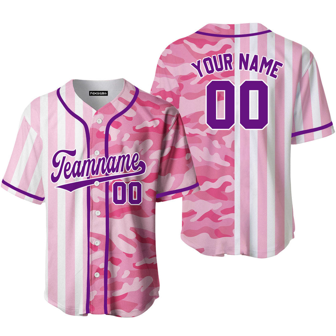 Custom Camo Pink Pinstripe White-Purple Split Fashion Baseball Jerseys For Men & Women