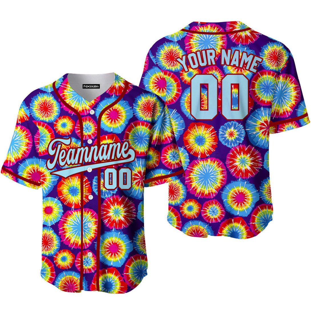 Custom Circle Tie Dye Light Blue Red Custom Baseball Jerseys For Men & Women