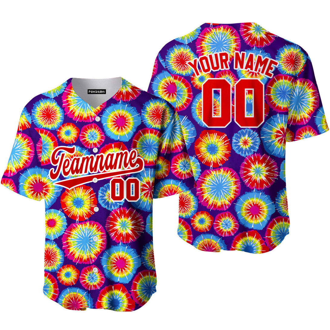 Custom Circle Tie Dye Red White Custom Baseball Jerseys For Men & Women