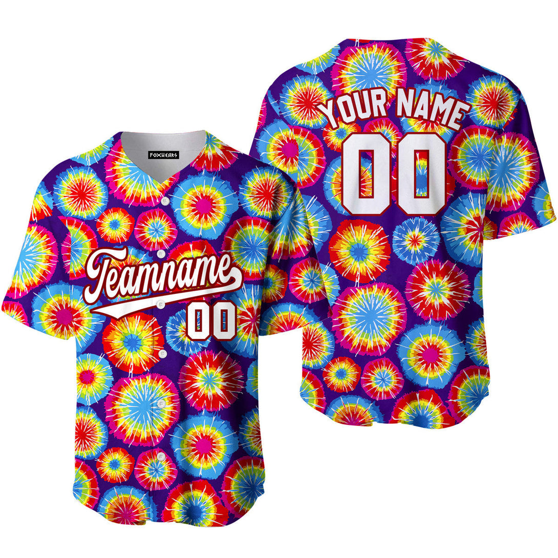 Custom Circle Tie Dye White Red Custom Baseball Jerseys For Men & Women