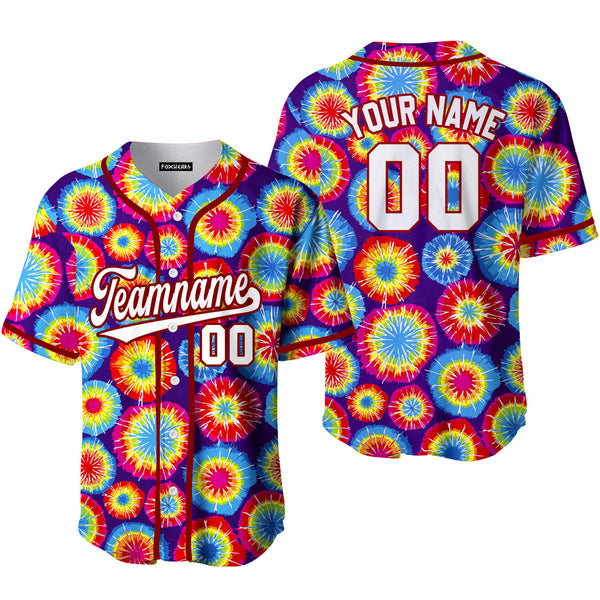 Custom Circle Tie Dye White Red Custom Baseball Jerseys For Men & Women