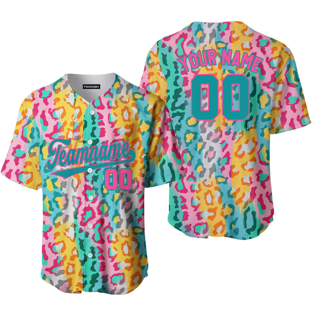 Custom Colorful Leopard Pattern Teal Pink Custom Baseball Jerseys For Men & Women