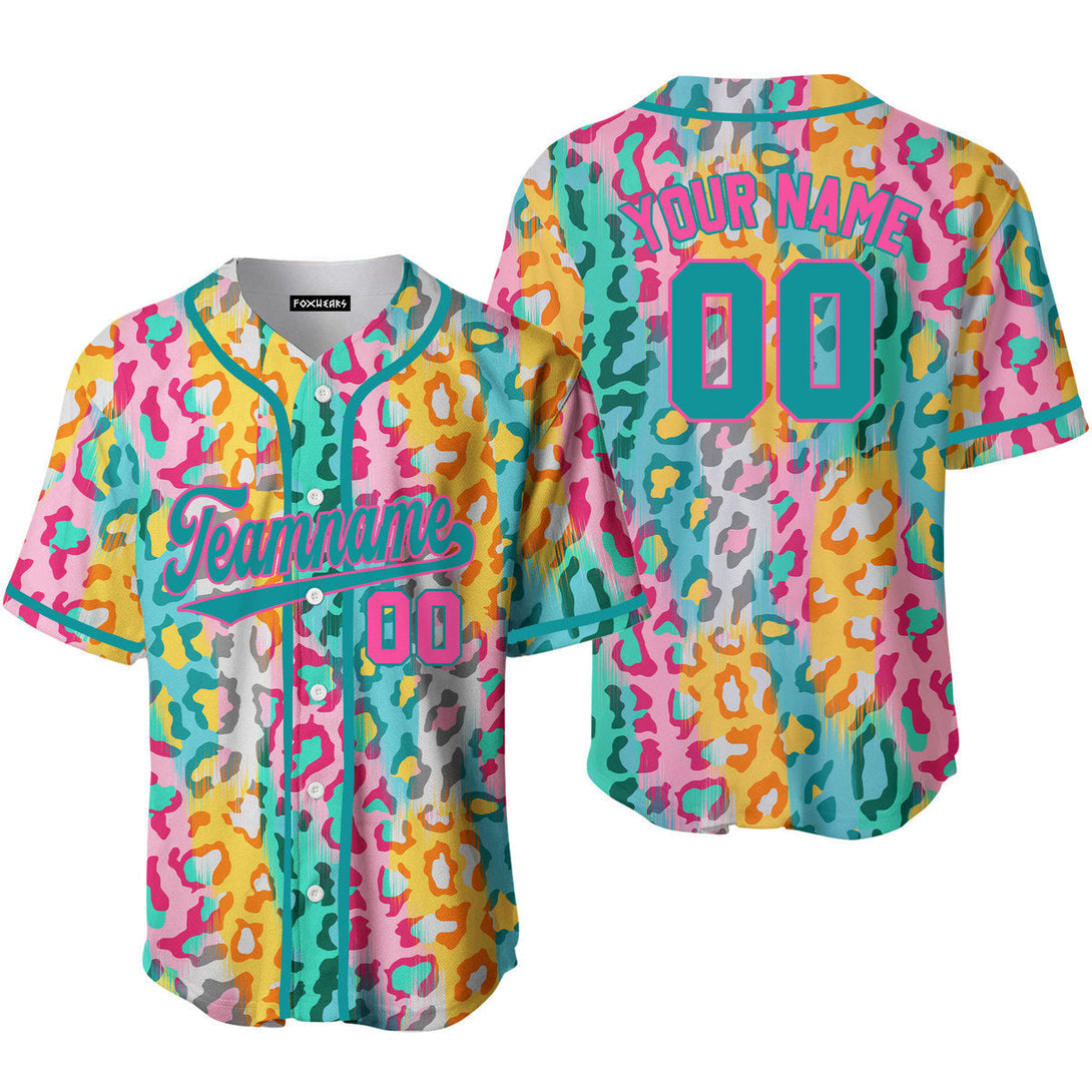 Custom Colorful Leopard Pattern Teal Pink Custom Baseball Jerseys For Men & Women