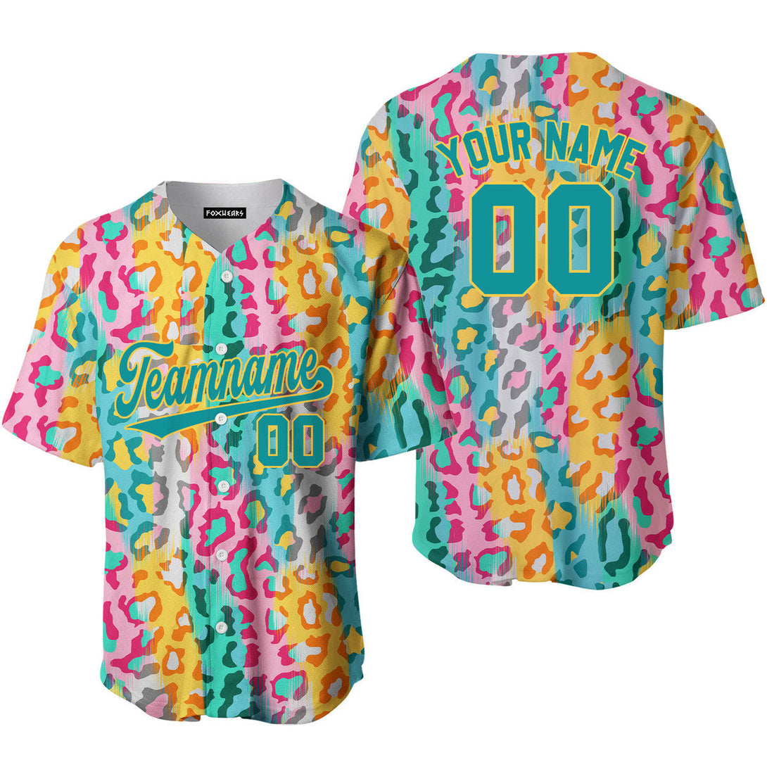 Custom Colorful Leopard Pattern Teal Yellow Custom Baseball Jerseys For Men & Women