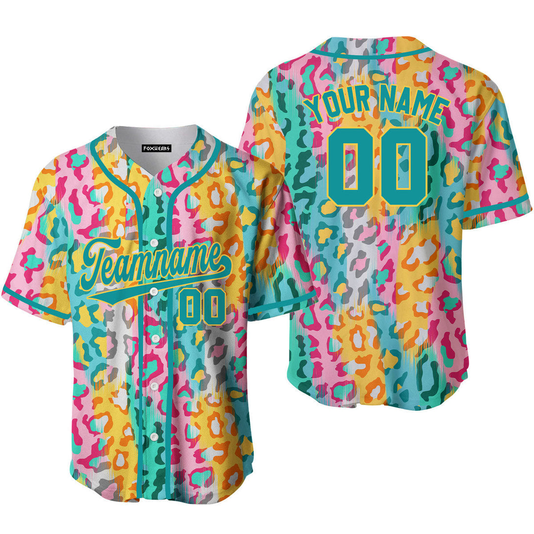 Custom Colorful Leopard Pattern Teal Yellow Custom Baseball Jerseys For Men & Women