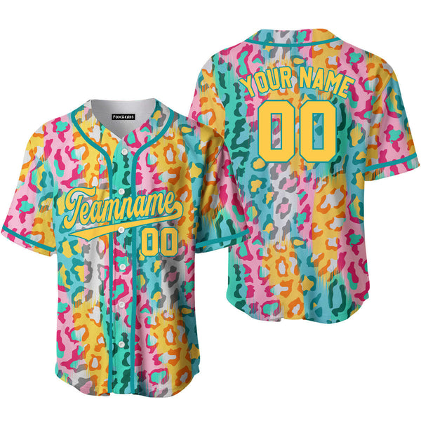 Custom Colorful Leopard Pattern Yellow Teal Custom Baseball Jerseys For Men & Women