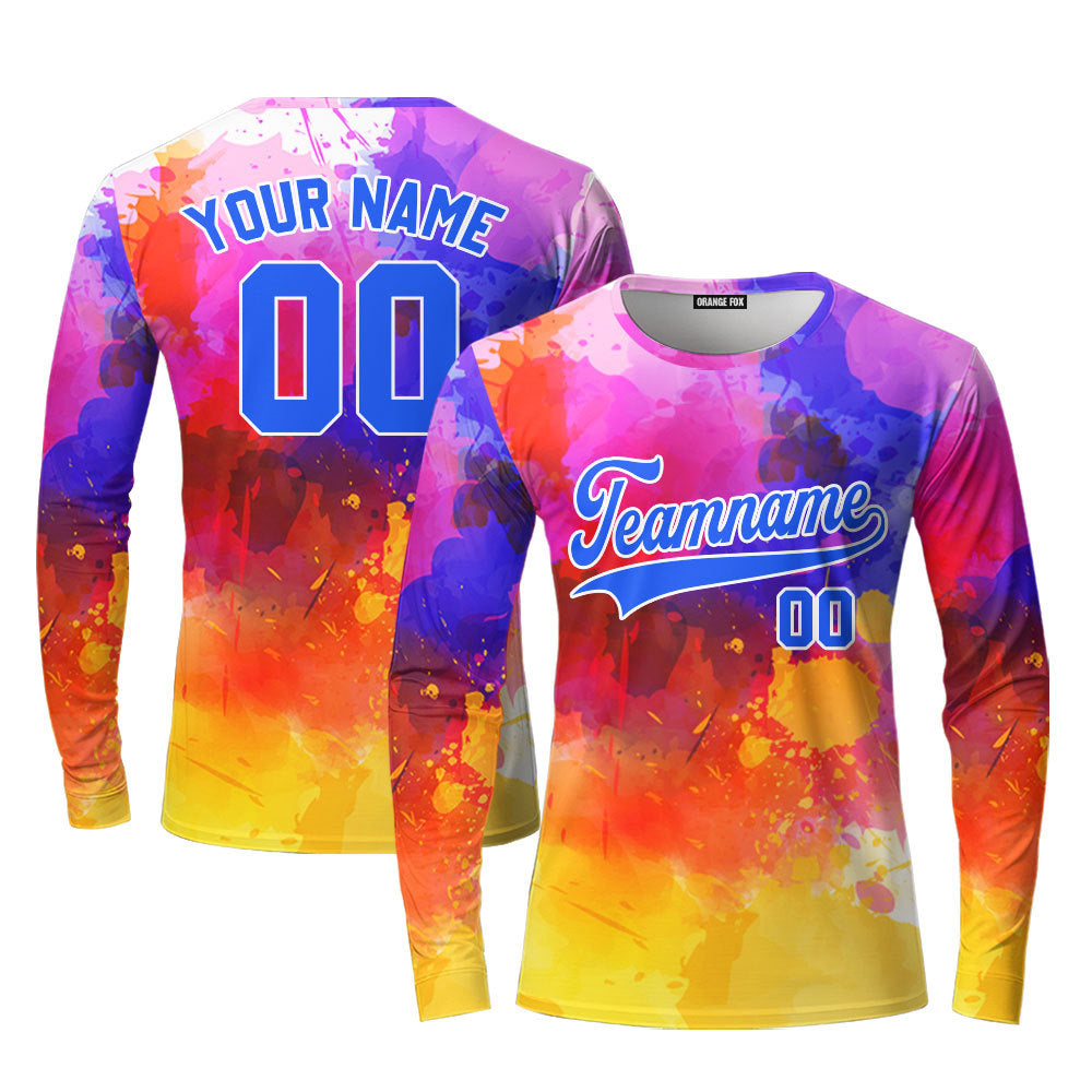 Custom Colorful Tie Dye Light Blue Custom Long Sleeve T-Shirt For Men & Women