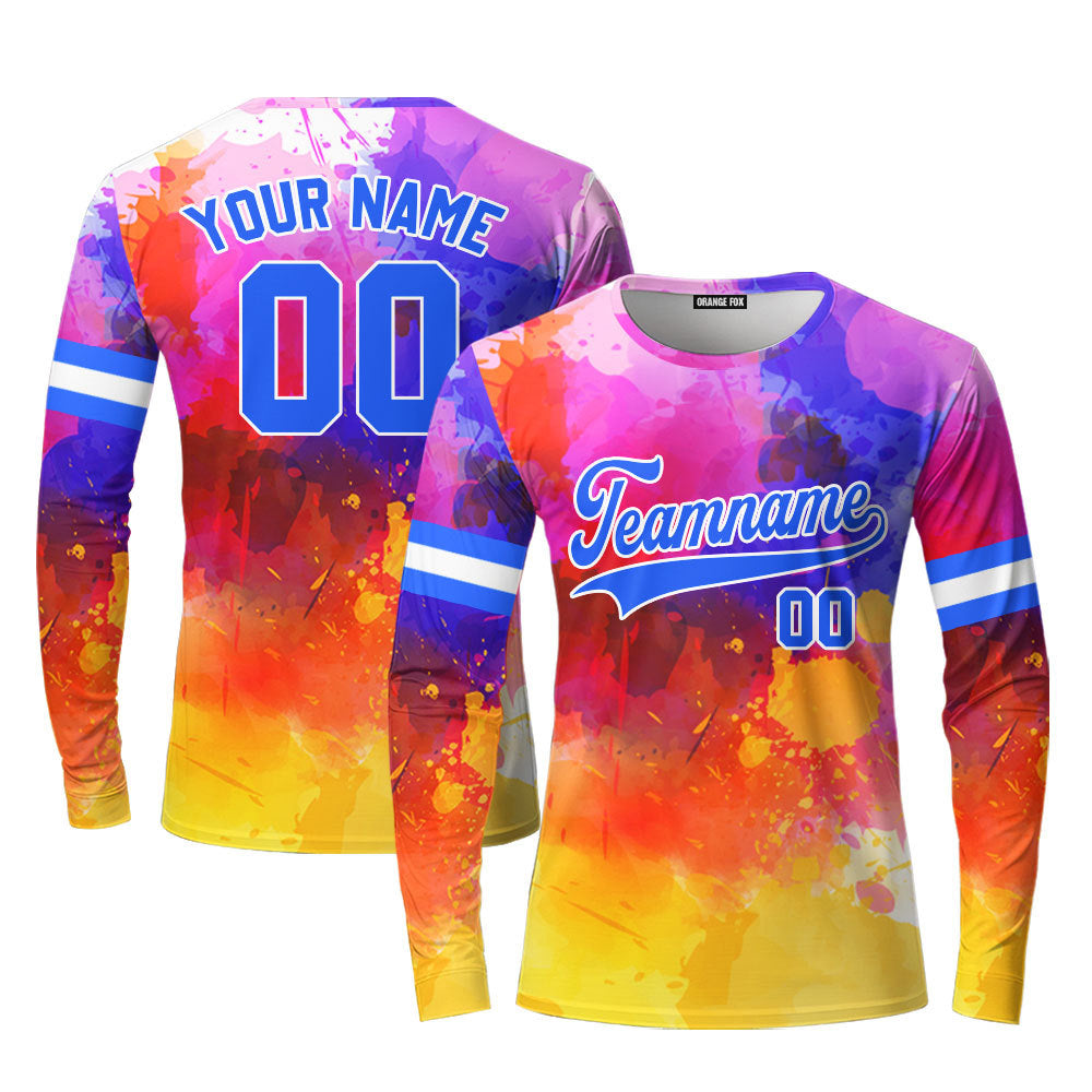 Custom Colorful Tie Dye Light Blue Custom Long Sleeve T-Shirt For Men & Women