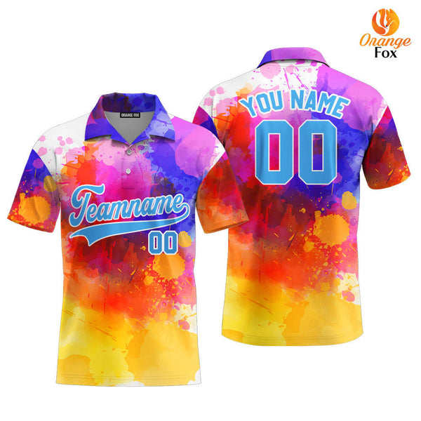 Custom Colorful Tie Dye Light Blue Custom Polo Shirt For Men