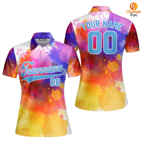 Custom Colorful Tie Dye Light Blue Custom Polo Shirt For Women