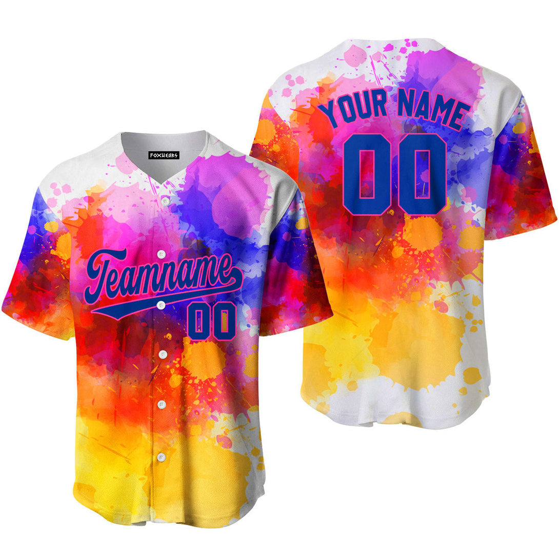 Custom Colorful Tie Dye On Royal Custom Baseball Jerseys For Men & Women