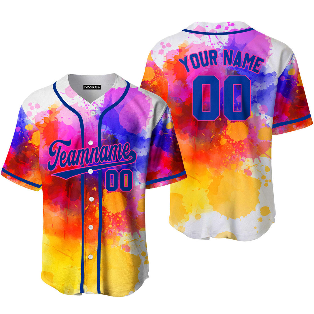 Custom Colorful Tie Dye On Royal Custom Baseball Jerseys For Men & Women