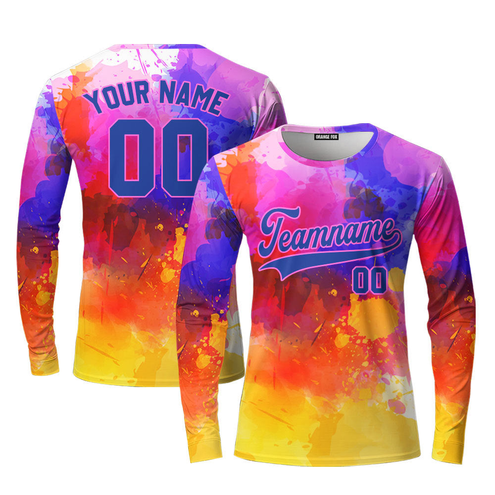 Custom Colorful Tie Dye On Royal Custom Long Sleeve T-Shirt For Men & Women