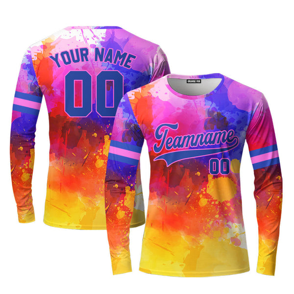 Custom Colorful Tie Dye On Royal Custom Long Sleeve T-Shirt For Men & Women