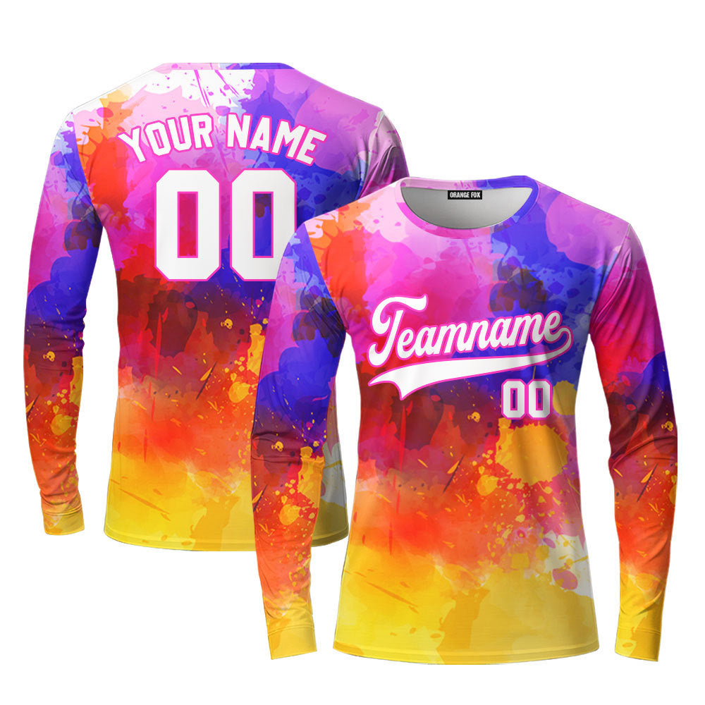 Custom Colorful Tie Dye On White Custom Long Sleeve T-Shirt For Men & Women