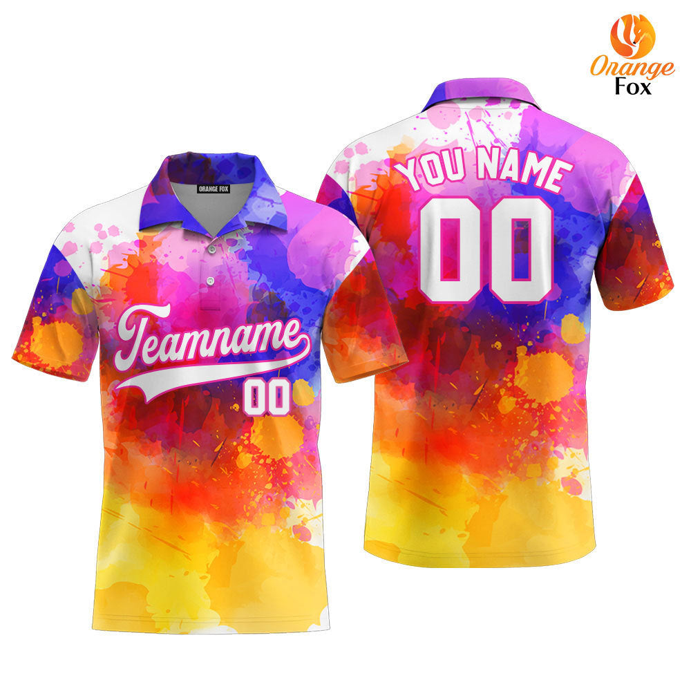 Custom Colorful Tie Dye On White Custom Polo Shirt For Men