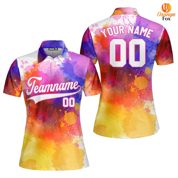 Custom Colorful Tie Dye On White Custom Polo Shirt For Women