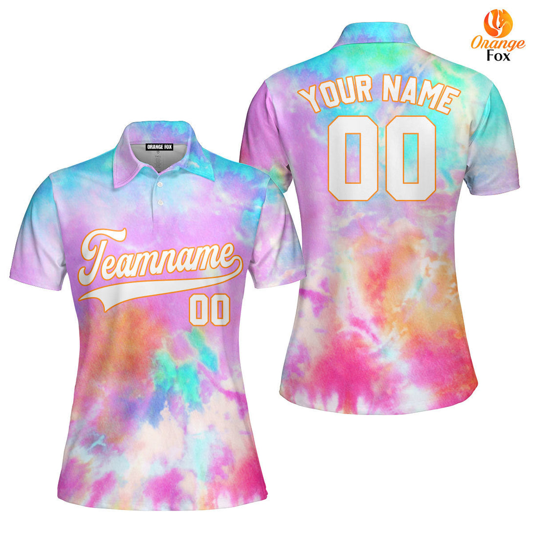 Custom Colorful Tie Dye White Orange Custom Polo Shirt For Women