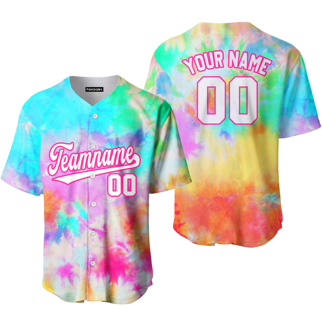 Custom Colorful Tie Dye White Pink Custom Baseball Jerseys For Men & Women